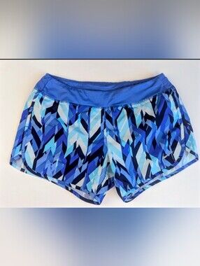 Nike Dri-FIT Womens L Running Shorts Blue Geometric Print Activewear Lined 30"